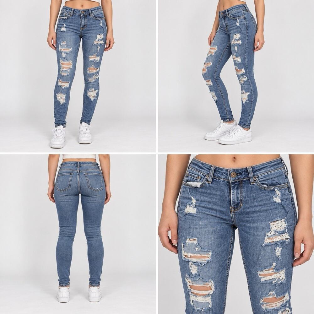 Hollister Super Skinny Jeans Womens 11 W30 Blue Distressed Ripped Denim